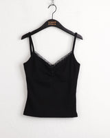 Prune lace button ribbed V-neck tank top sleeveless