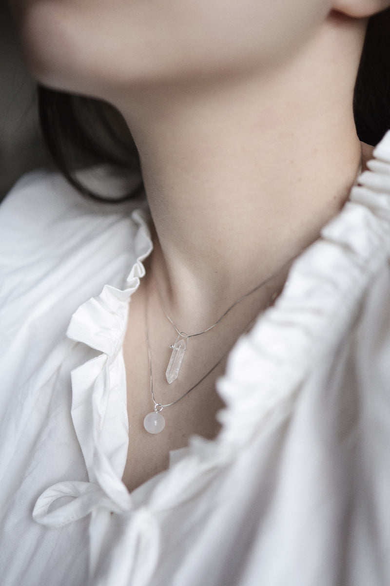 Raichi White Agate Silver 925 Necklace handmade