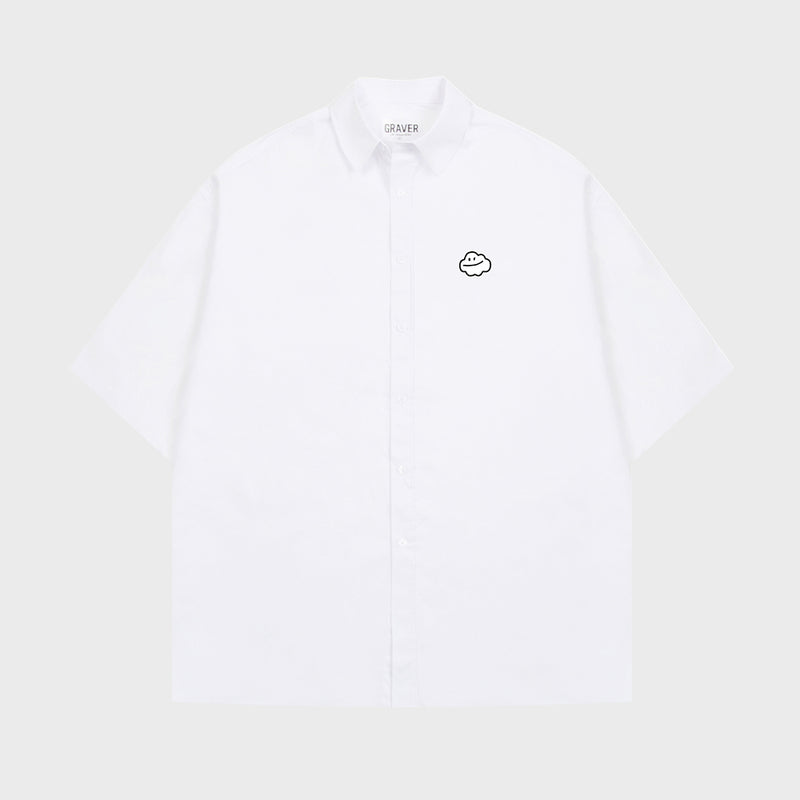 [UNISEX]クラウドスマイルエンブロイダリーオーバーサイズフィット半袖シャツ