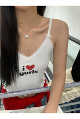 I Love Girl V-neck sleeveless crop top