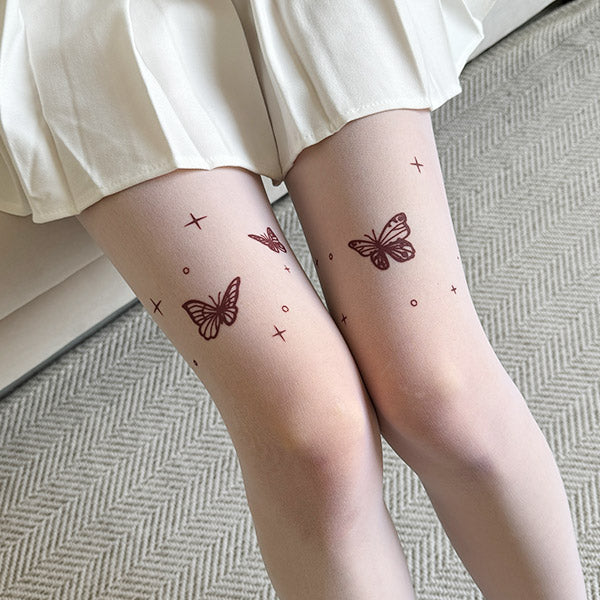  Moonlight Butterfly Long Tattoo Stockings (24SO005)