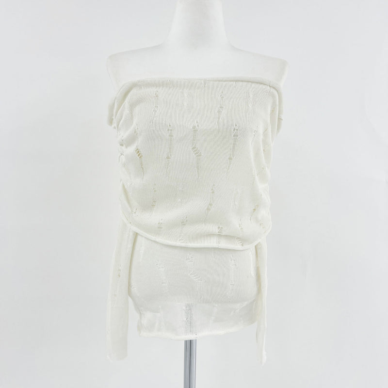  Hazel damage shirring off-shoulder long sleeve knit top (3 colors)