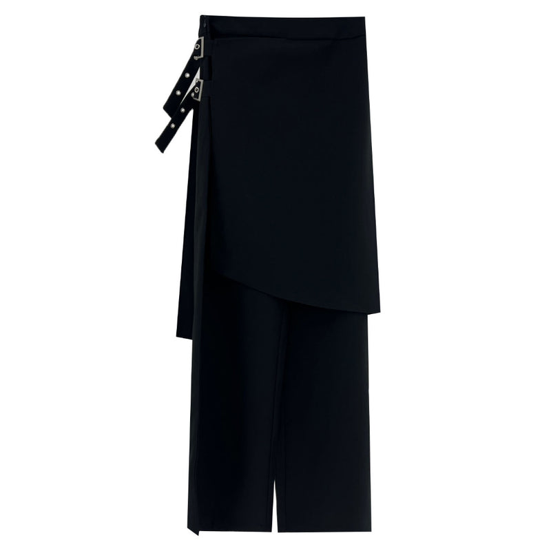 Long wide buckle wrap skirt pants (2 colors)