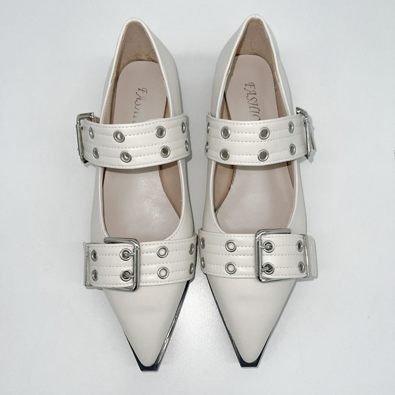 Classic eyelet buckle stiletto loafers (2 colors)