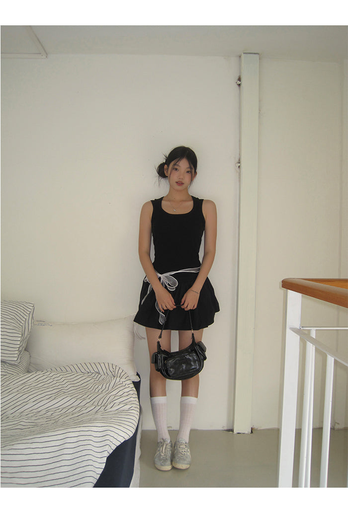 French black banding A-line skirt