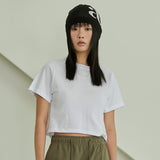 Pigment Logo Embroidery Cropped Short Sleeve T-Shirt white