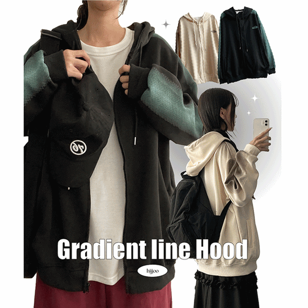 Gradient Line Oversized Fit Hooded Zip-Up