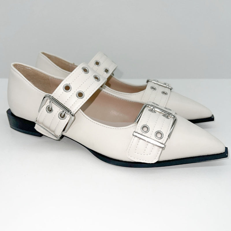 Classic eyelet buckle stiletto loafers (2 colors)