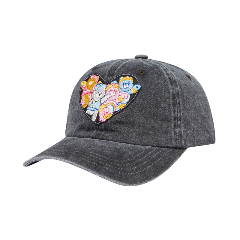 RUN TOGETHER CARE BEARS HEART SHAPE WAPPEN WASHED CAP BLACK