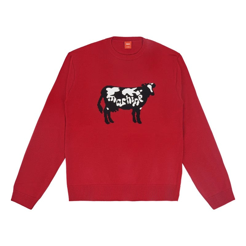 FMACM Bored and Mad 24SS Cow Handmade Jacquard Crew Neck Jersey