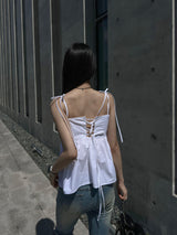 Lace-up corset sleeveless blouse top (3 colors)