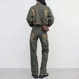 Utio Cropped Denim Jacket + Denim Pants Set
