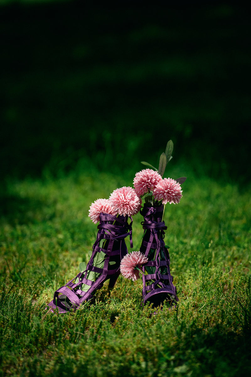 Satin Strappy Sandal Heel(Purple)