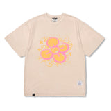 Crayon Flower Vintage-Like Washed Oversized Short Sleeves T-Shirts Blue / Beige