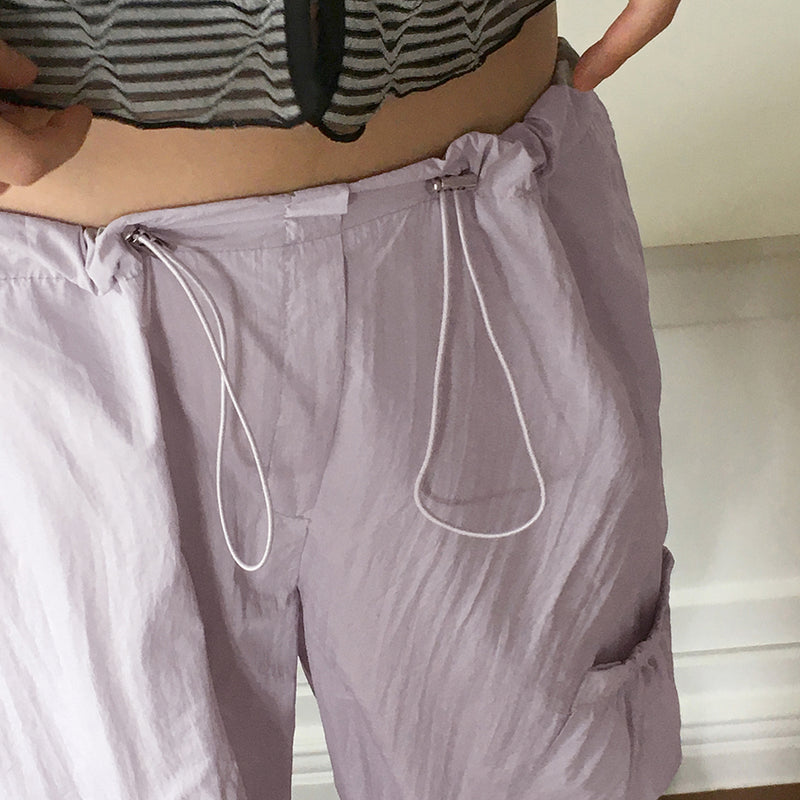 Shins String Pocket Nylon Two Way Long Wide Pants