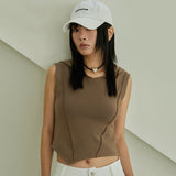 Hooded Pintuck Cropped Sleeveless Brown