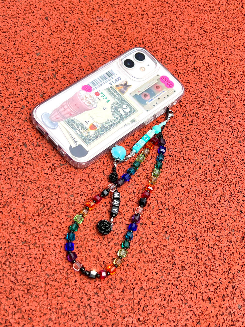 Rainbow Crystal Beads Phone Strap - Long