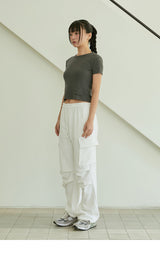 wide cargo string sweatpants ivory
