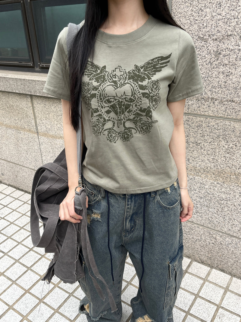 Y2k love rose wing T-shirt