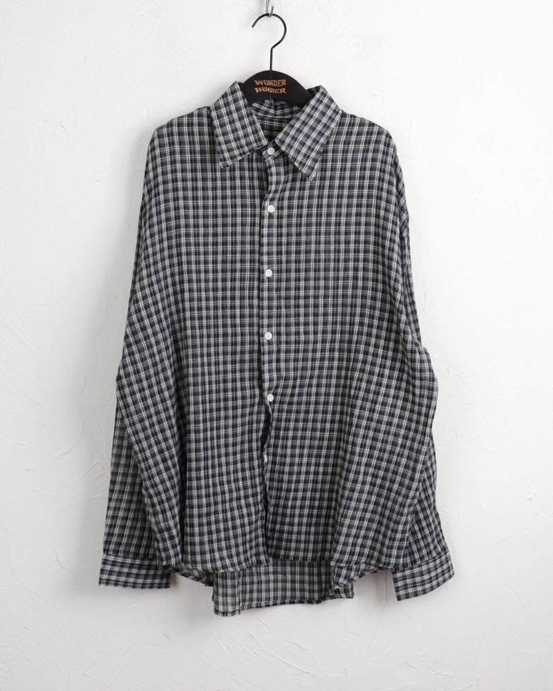Beterseersucker overfit  see-through vintage check long sleeve shirt