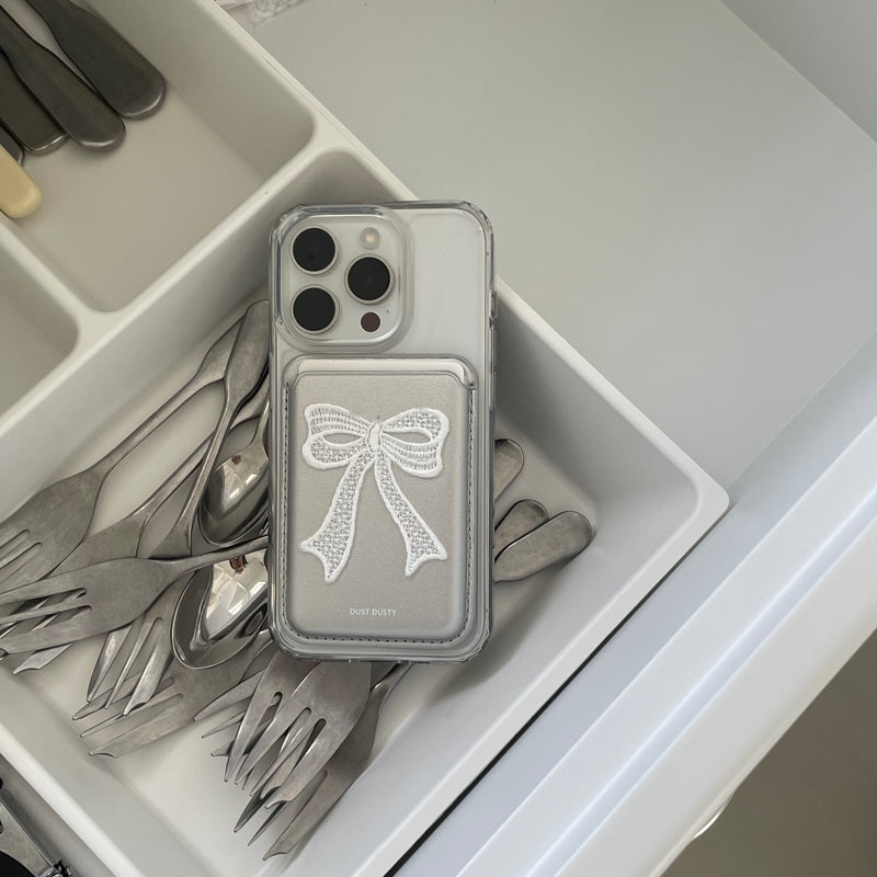 long ribbon MagSafe card case + Magsafe phone case [Silver]