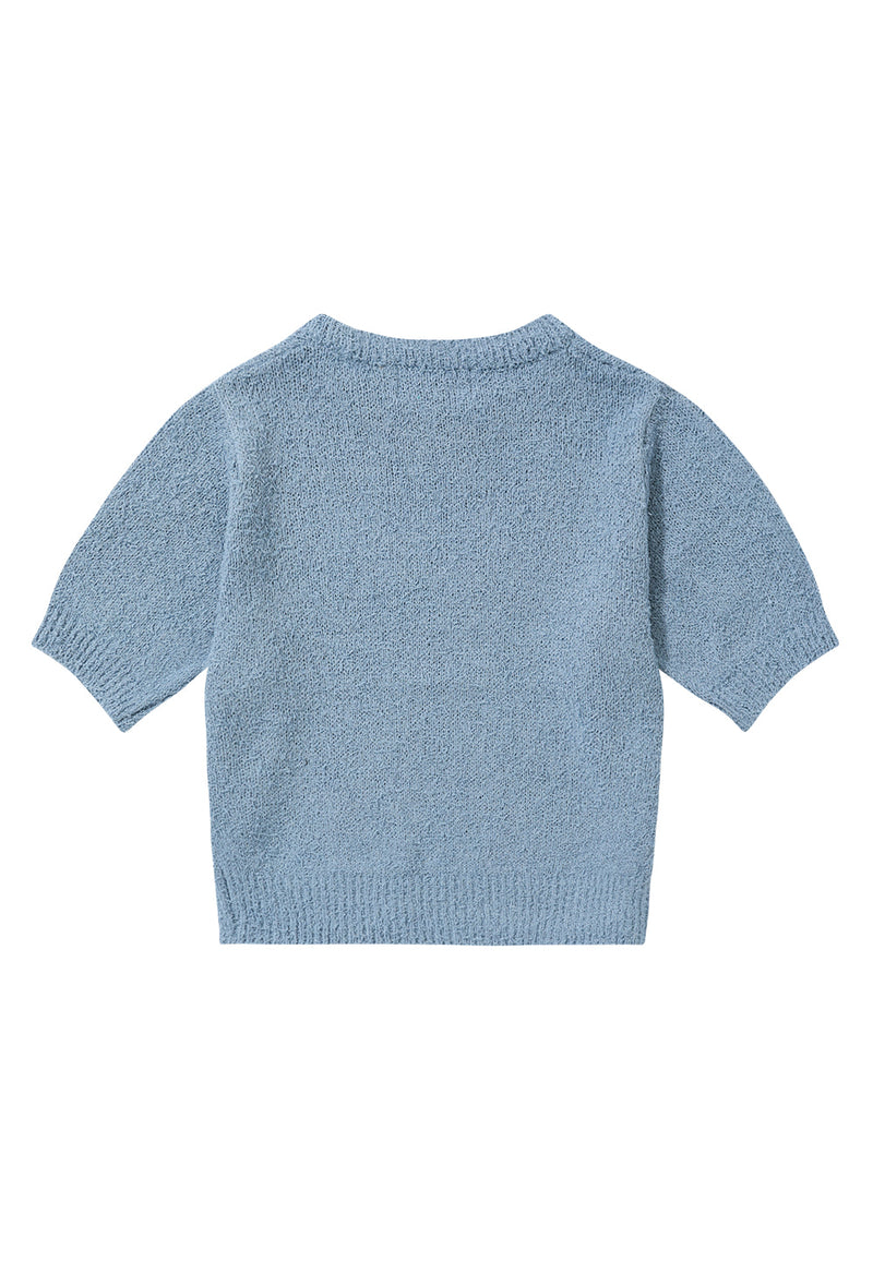 Boucle round neck knit - SKY BLUE