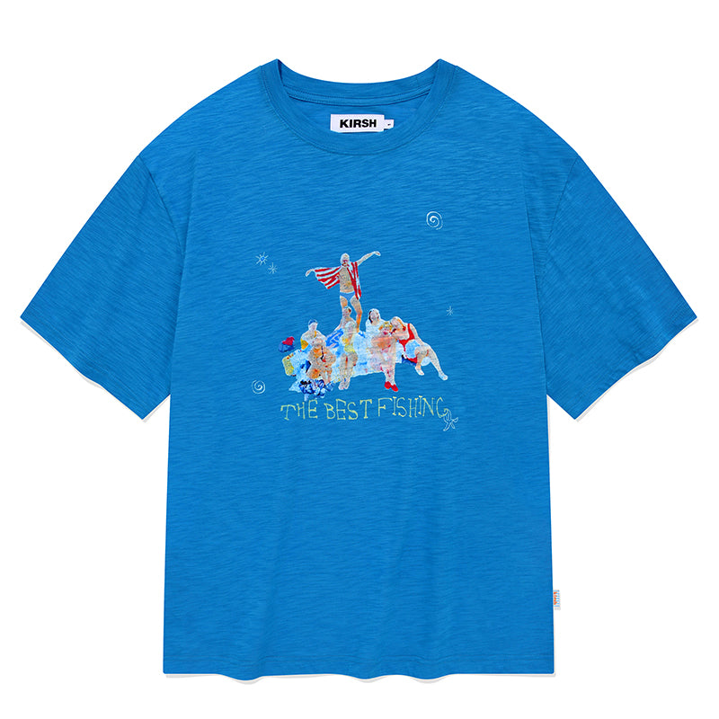 FISHING PEOPLE GRAPHIC LOOSE FIT T-SHIRT [BLUE]