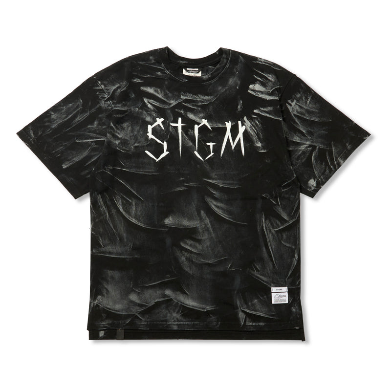 STGM ペイントダーティーウォッシュオーバーサイズショートスリーブTシャツ ホワイト/ブラック