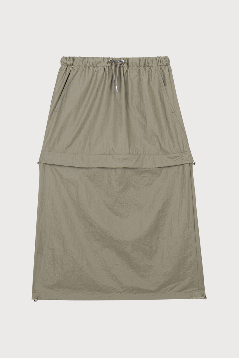 Glossy Twin  Maxi Skirt Khaki