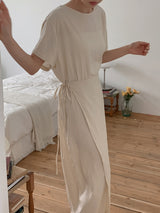Tito Summer Wrap Nylon Short-Sleeved Ribbon Long Dress (2 Colors)