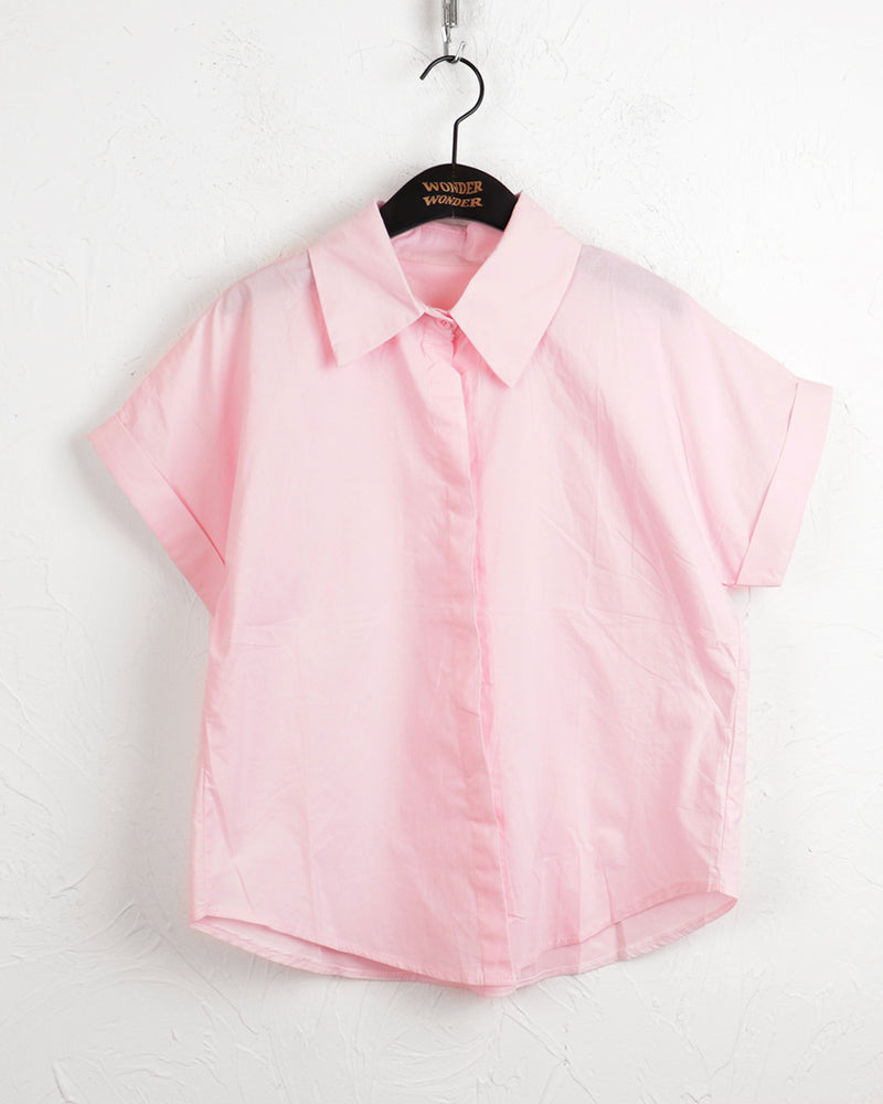 Myoose basic roll-up cotton short-sleeved shirt