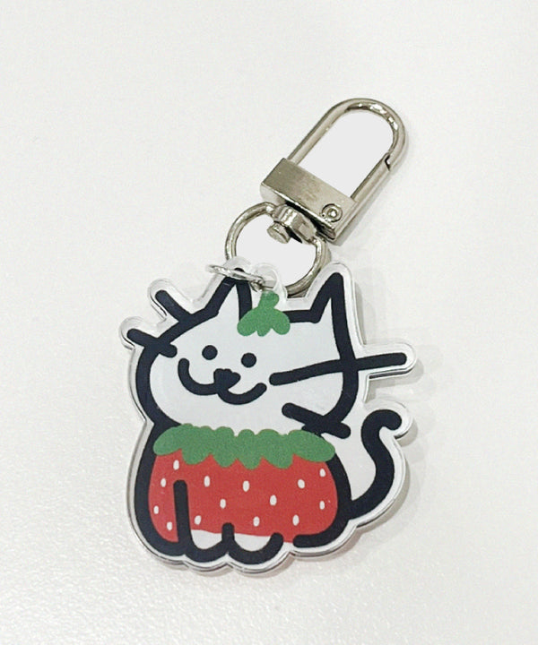 strawberry cat acrylic keyring