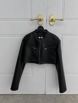 Metal crop short leather rider jacket (2 colors)