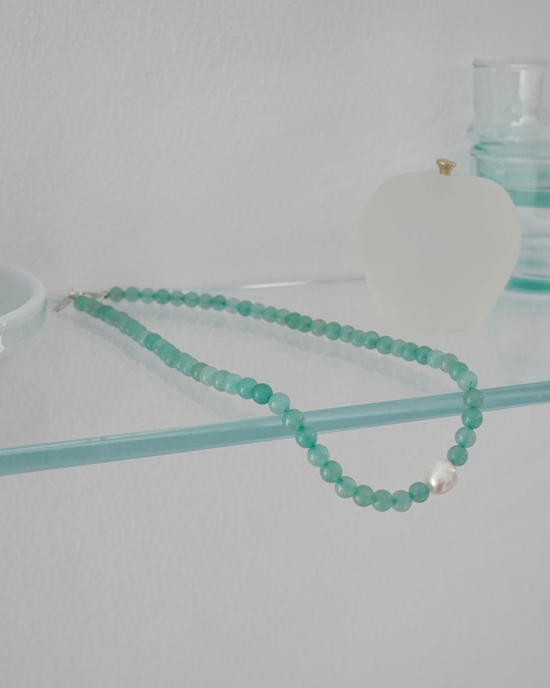 Green aventurine with pearl necklace