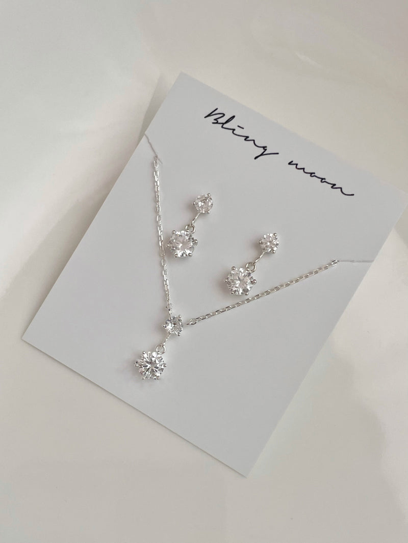 [silver 925] mini cubic earrings and necklace set