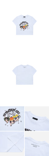 [24SS] The Powerpuff Girls x acmedelavie crayon artwork crop t-shirts WHITE