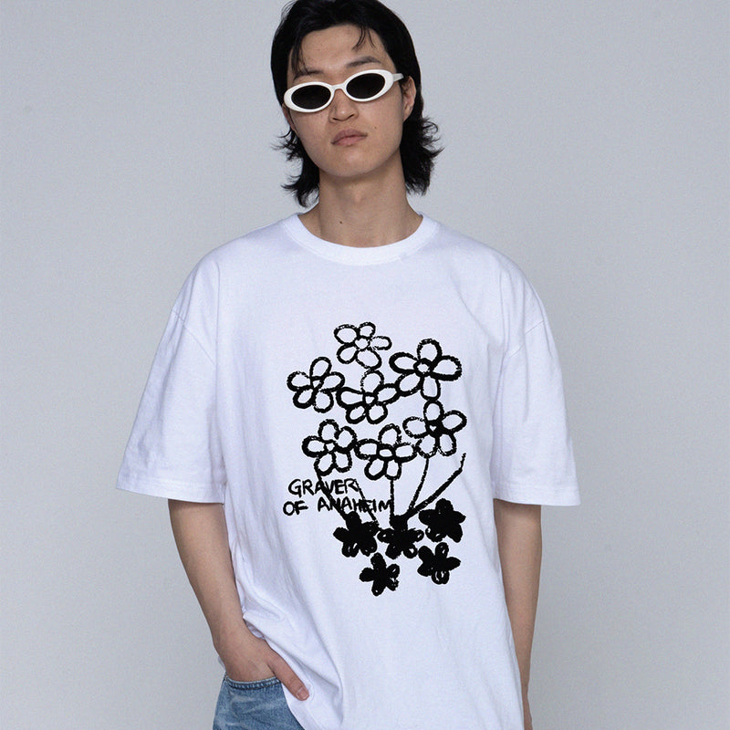 [UNISEX] Flower bouquet drawing short-sleeved T-shirt