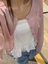 Layer summer linen round neck knit cardigan (4 colors)
