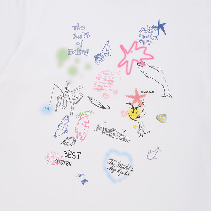 FISHING ART COLLECTION GRAPHIC LOOSE FIT T-SHIRT [WHITE]