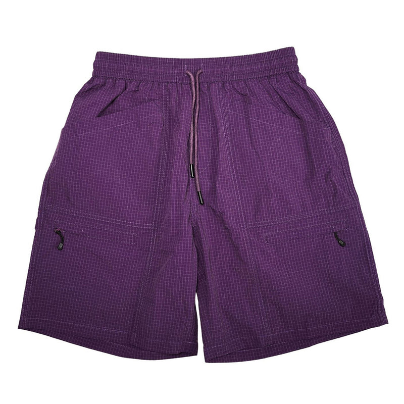 Purple drawstring multi-pocket capri pants