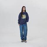 LEATHER APPLIQUE GRAPHIC HOODIE
 - NAVY