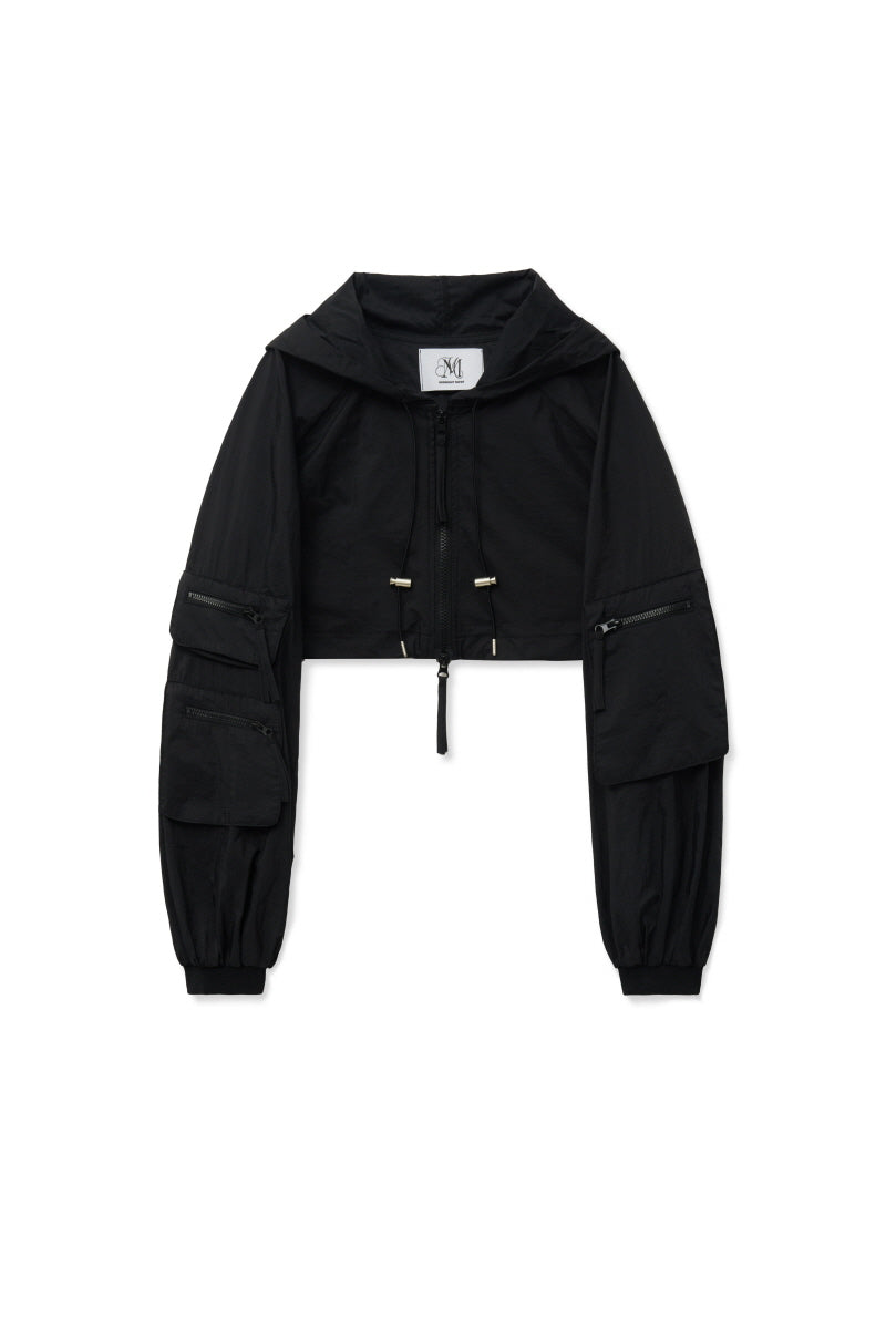 pocket hood zip up (black)