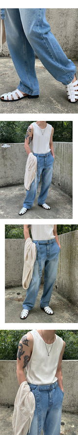 [S/S] Belt snap semi wide denim pants(2color)