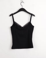 Prune lace button ribbed V-neck tank top sleeveless