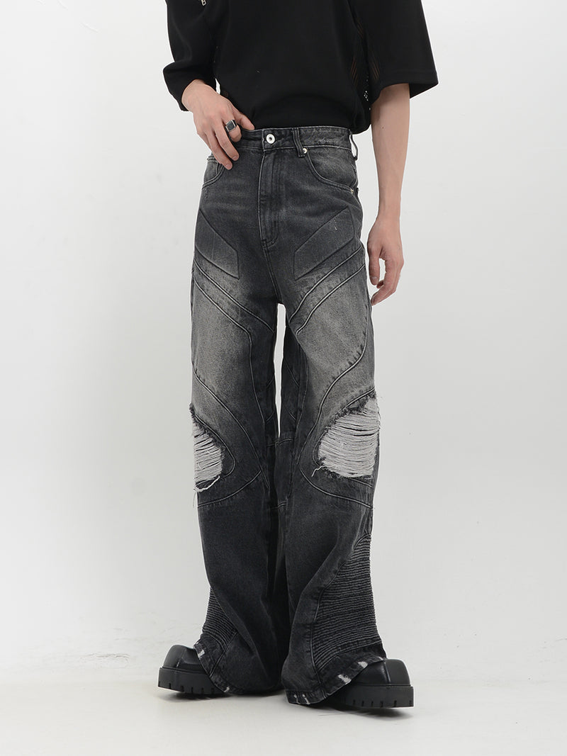 heavyweight destroy segmented washed jeans