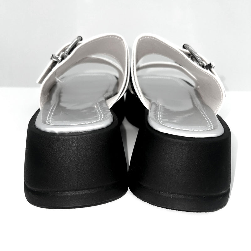 Belt stitch eyelet enamel high heel slippers (2 colors)