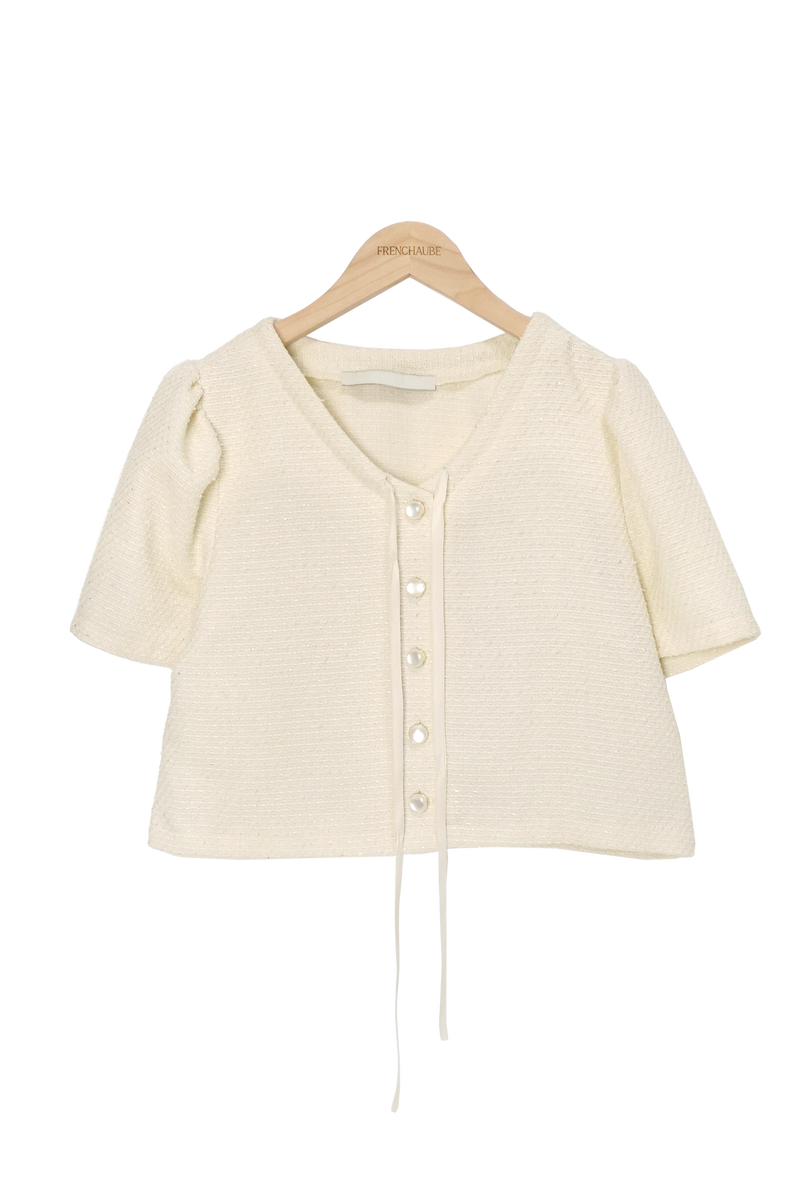 Stollen ribbon tweed summer short-sleeved blouse jacket (2 colors)