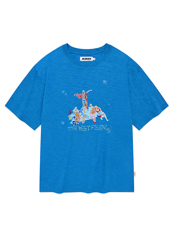 FISHING PEOPLE GRAPHIC LOOSE FIT T-SHIRT [BLUE]