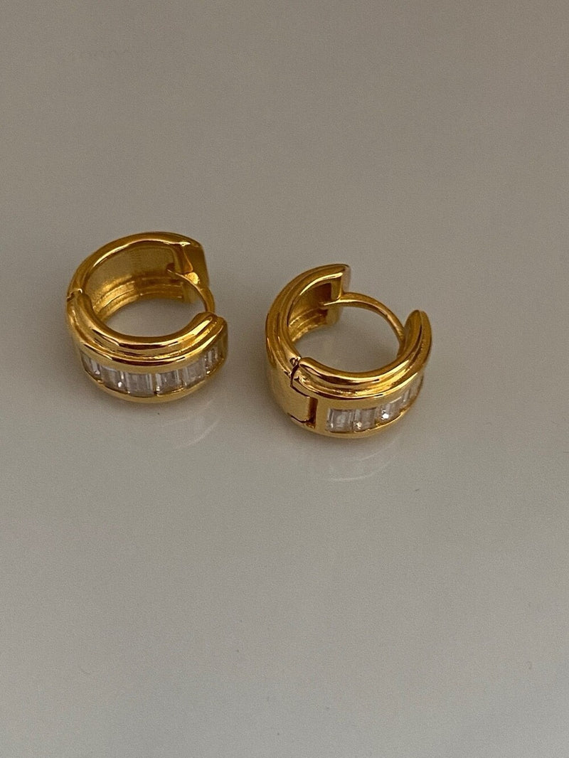(silver925/18k) Aqua cubic earrings