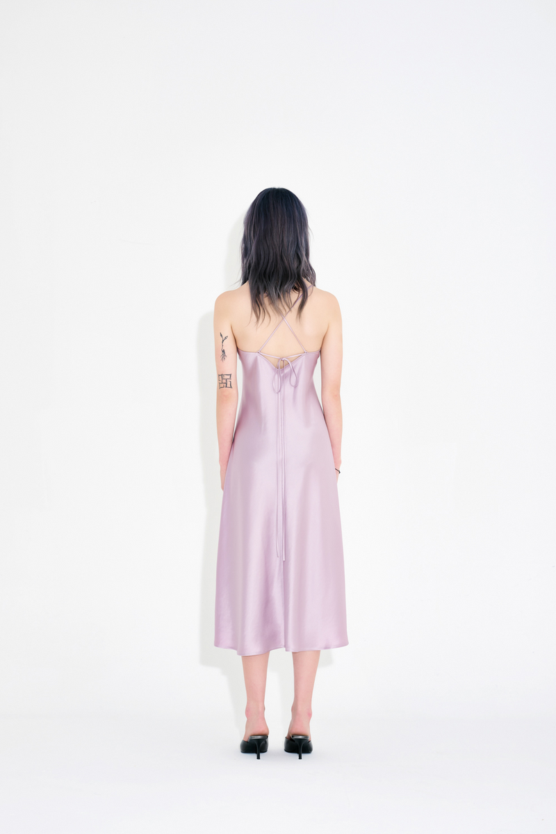Bias-Cut Acetate Drift Slit Dress - Lavender